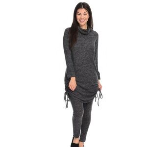 Jorge Pérez Cozy Knit Long Sleeve Funnel Neck Cinched Tunic Dress